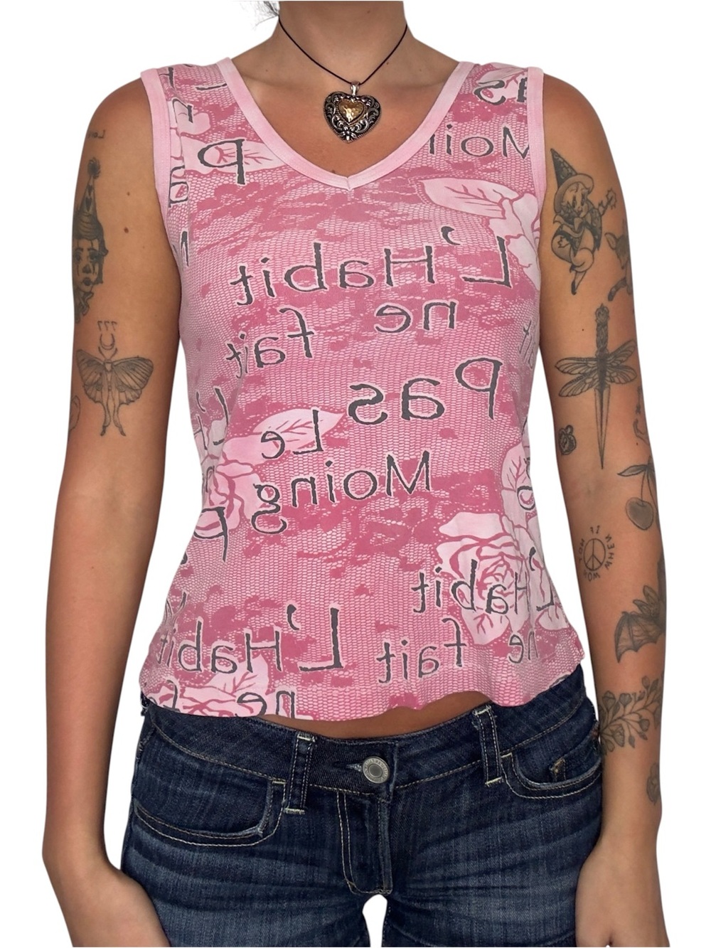 Y2K summer Pink Graphic V-Neck Sleeveless Top